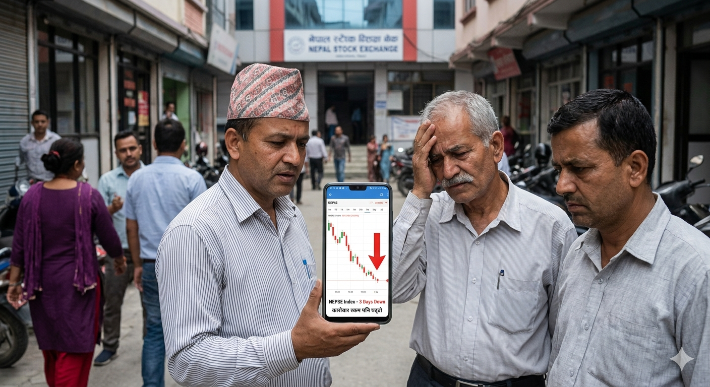 नेप्सेमा लगातार तेस्रो दिन गिरावट, कारोबार रकमसमेत घट्यो