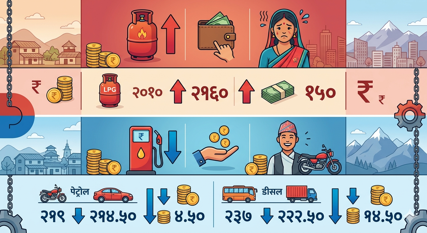 ग्यास महँगियो, पेट्रोल–डिजेल सस्तो: नयाँ मूल्य सूची सार्वजनिक