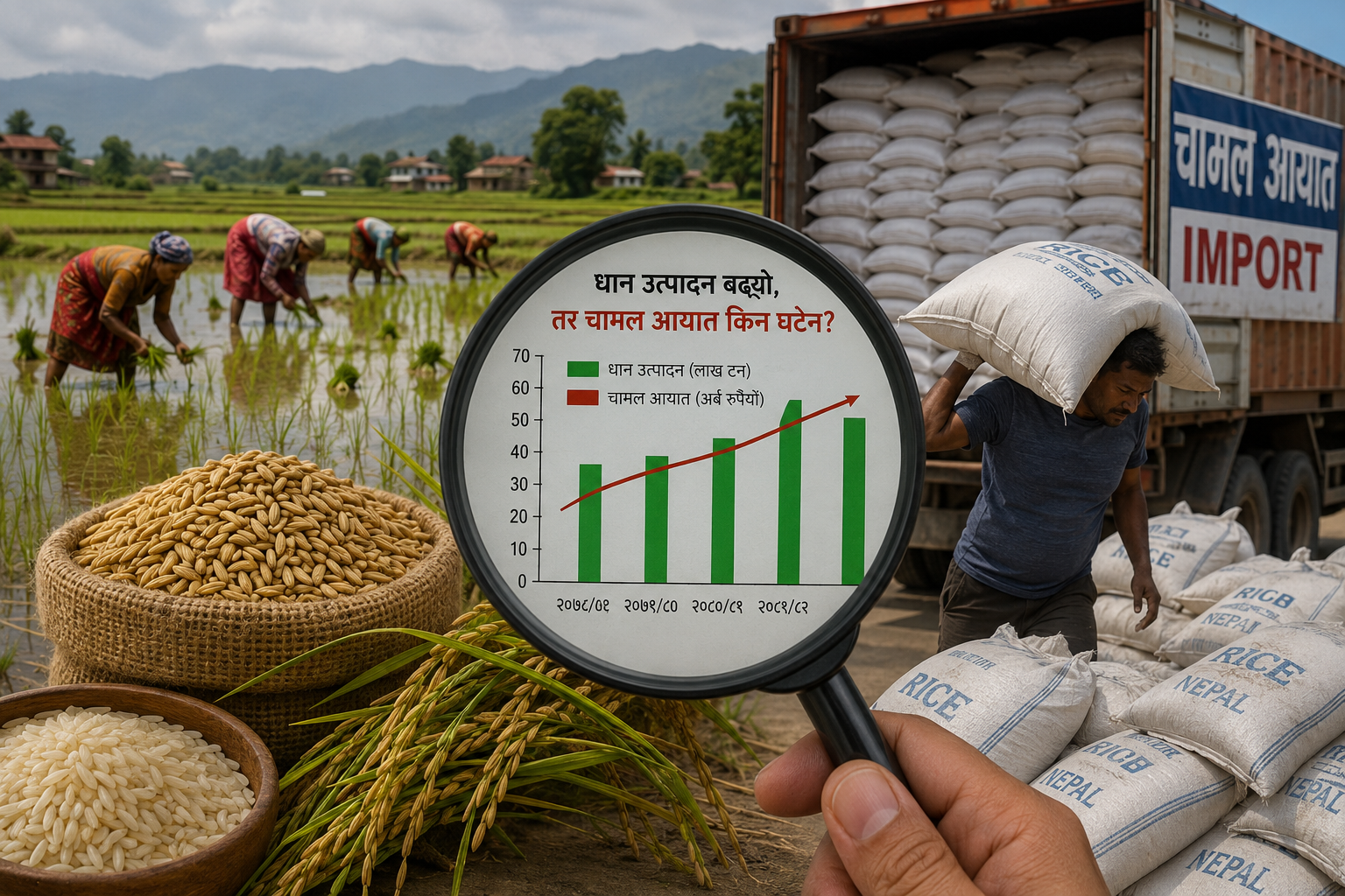 धान उत्पादन बढेको सरकारी दाबीमाथि प्रश्न, आयात र तथ्यांकबीच देखियो असमानता