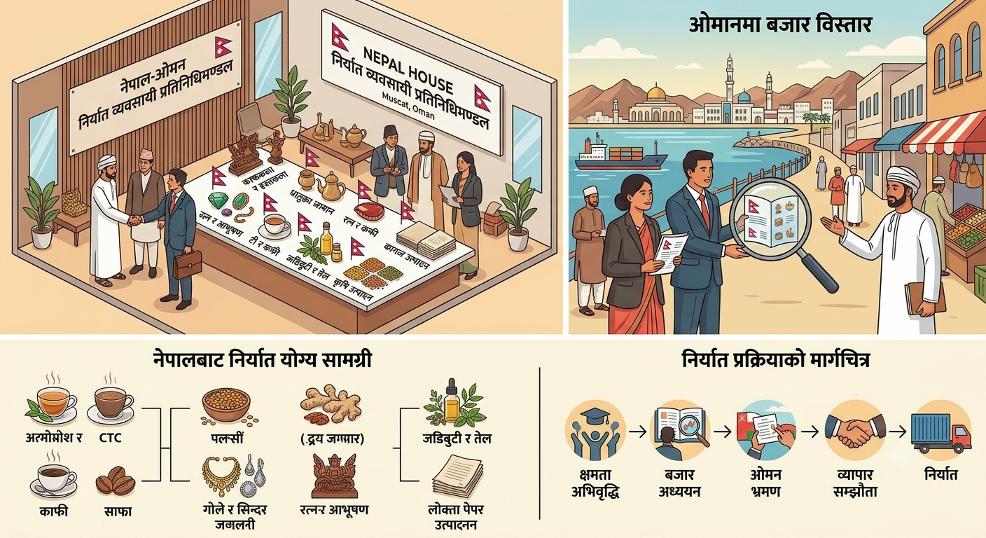 ओमनमा नेपाली उत्पादनको बजार विस्तारका लागि निर्यात व्यवसायीको प्रतिनिधिमण्डल भ्रमणमा